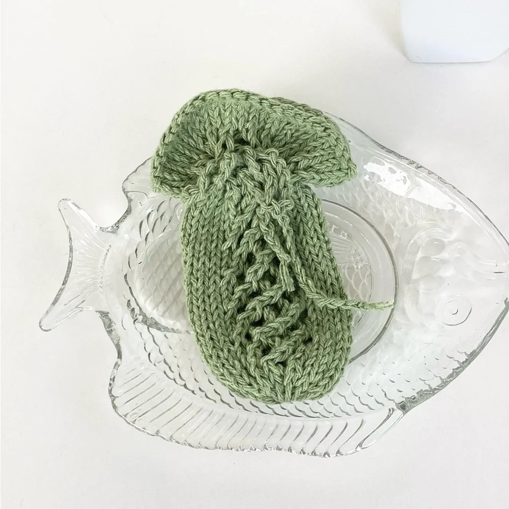 Soap Saver Bag Hand Crafted Green Cotton Bath Essential Exfoliating